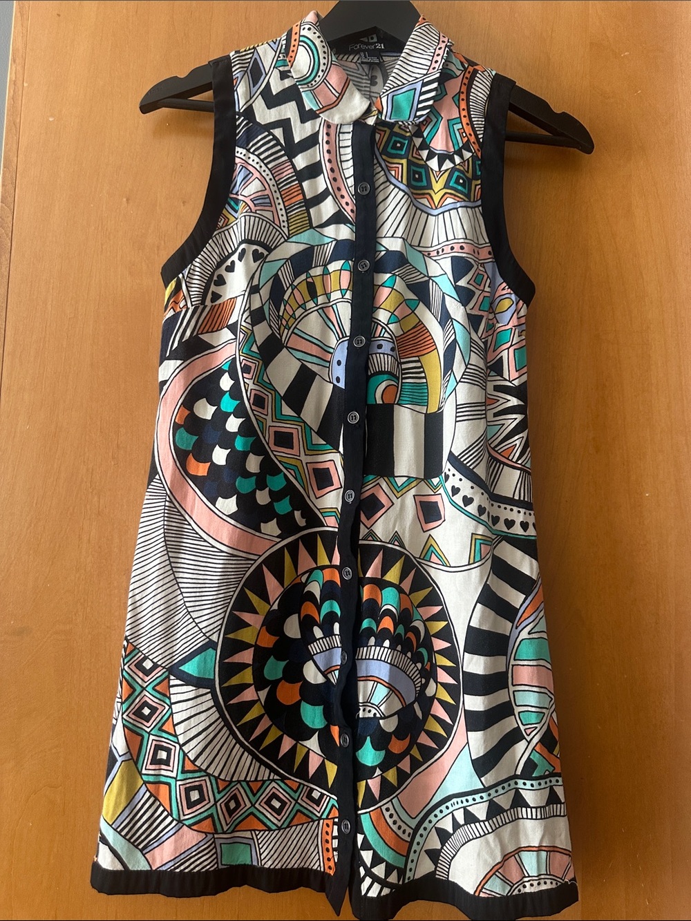 Forever 21 Multicolor Sleeveless Button-Down Geometric Print Top